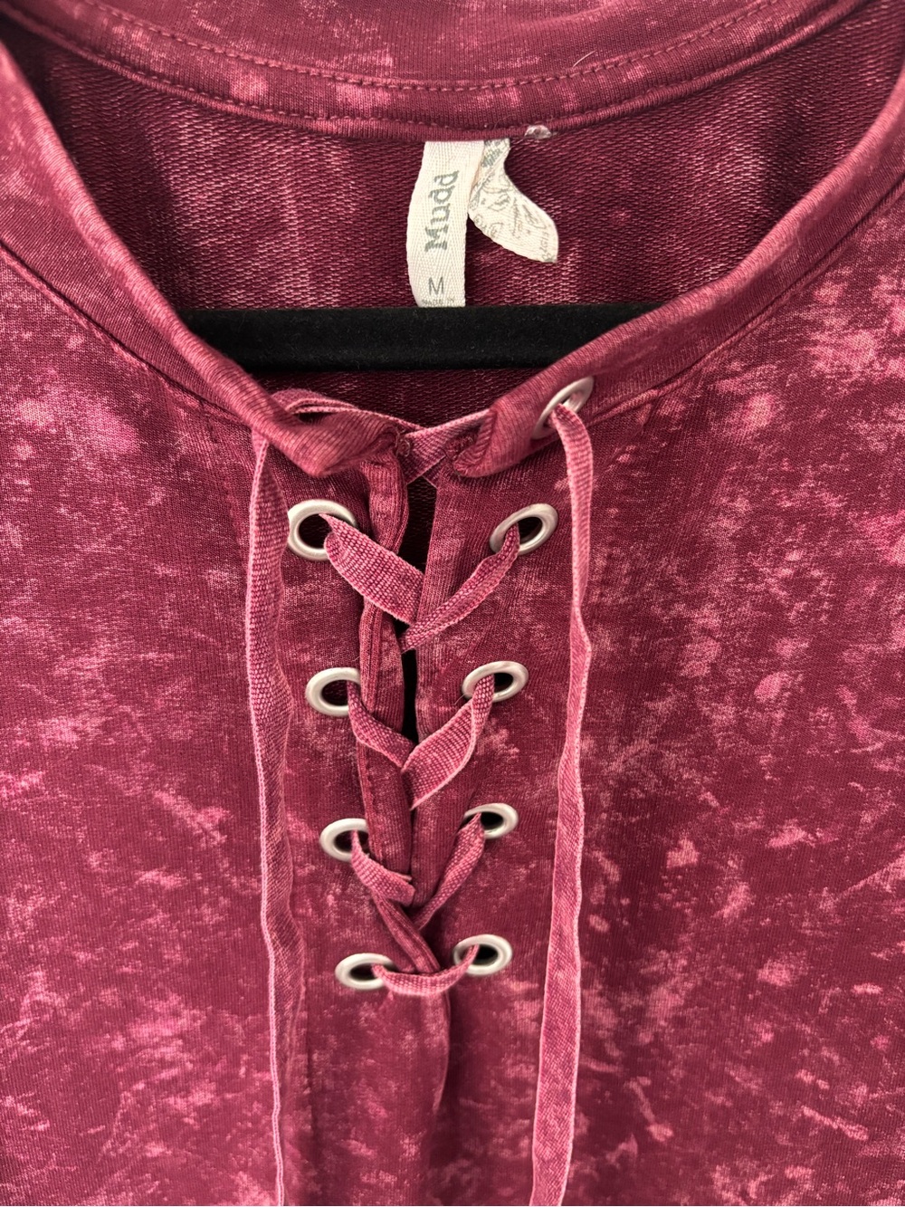 Mudd Medium Burgundy Mineral Wash Lace Up Pullover Boho Y2K - Picture 3 of 10